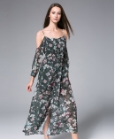  Digital Roses Printed  silk chiffon maxi dress